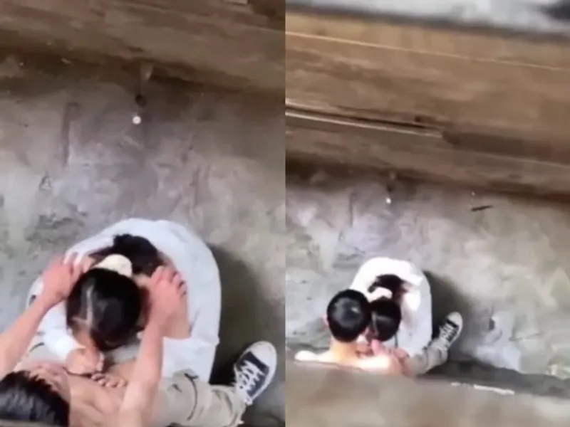 Quay lén nữ sinh liếm chuối người yêu ở khe nhà